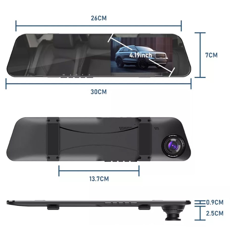 Espelho Retrovisor com Câmera Frontal Ré Monitor tela LCD