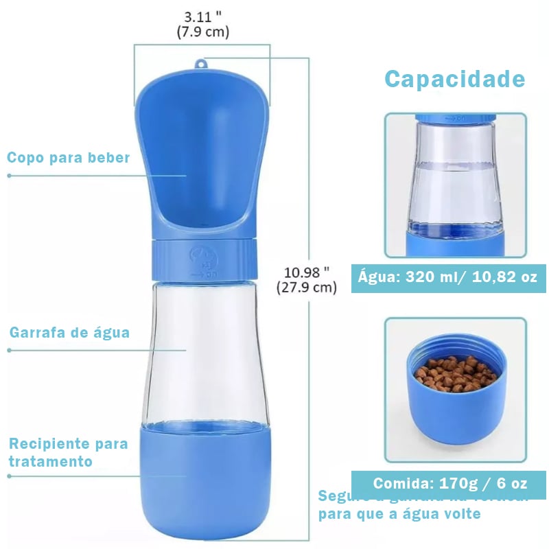 Garrafa Bebedouro Comedouro Pet Portátil 2 Em 1 Água E Ração