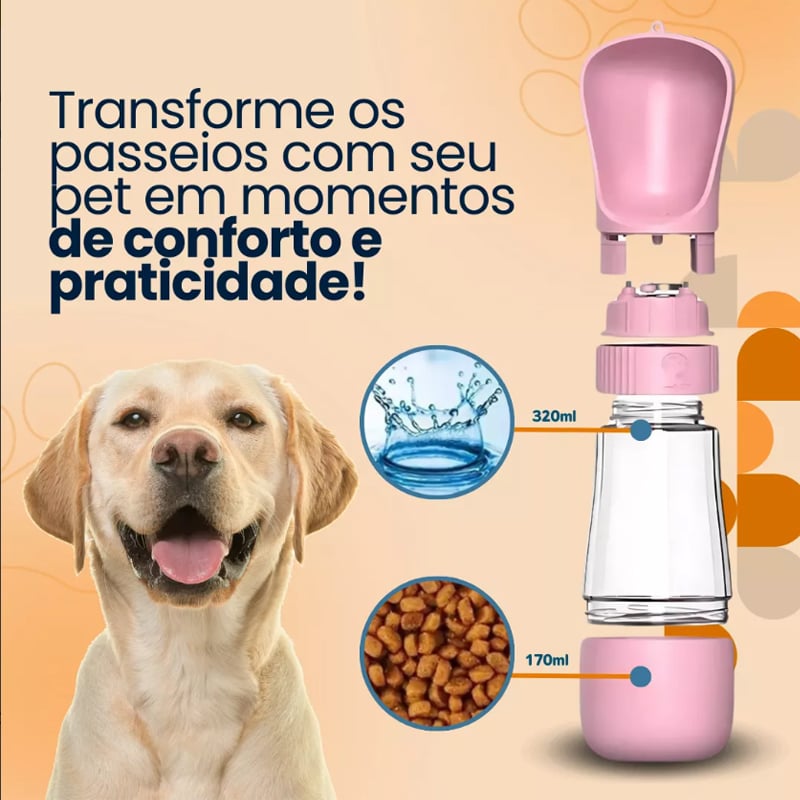 Garrafa Bebedouro Comedouro Pet Portátil 2 Em 1 Água E Ração