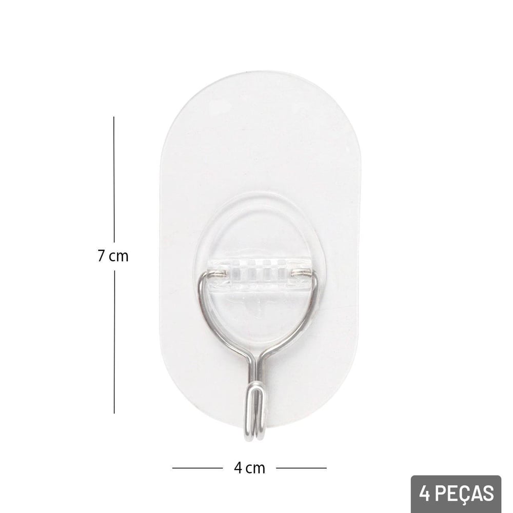 Gancho de Plástico 4 Pçs 7cm Adesivo Transparente