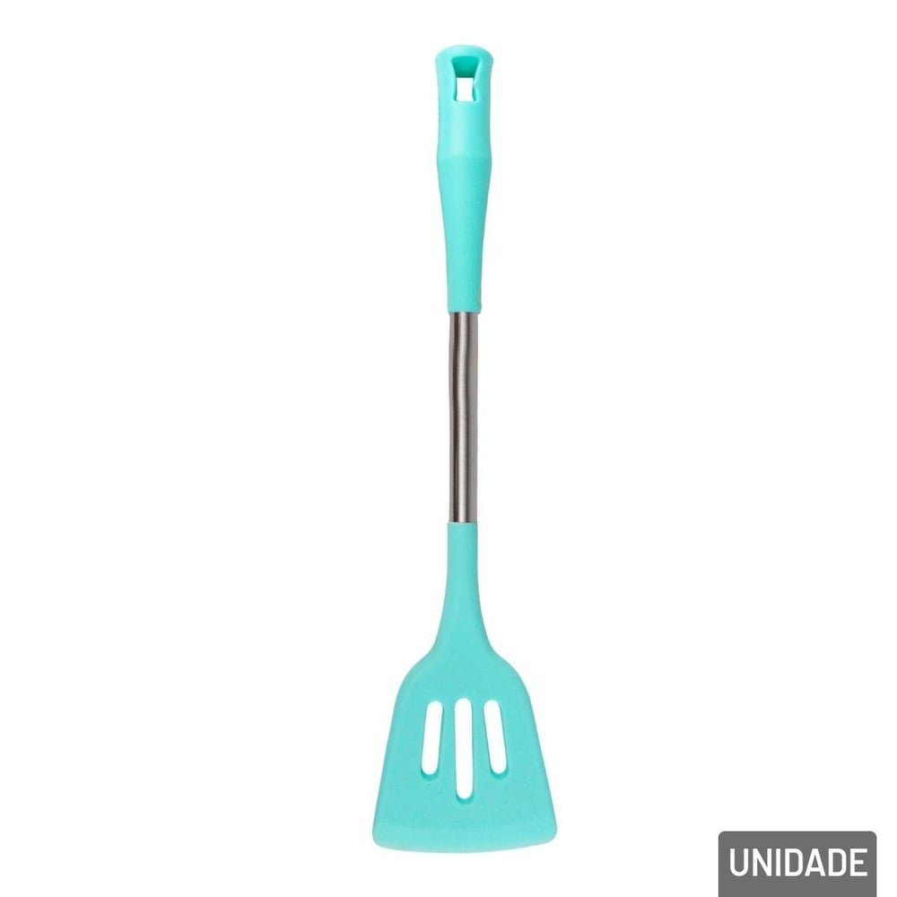 Espátula Vazada de Silicone 34cm Cabo de Metal