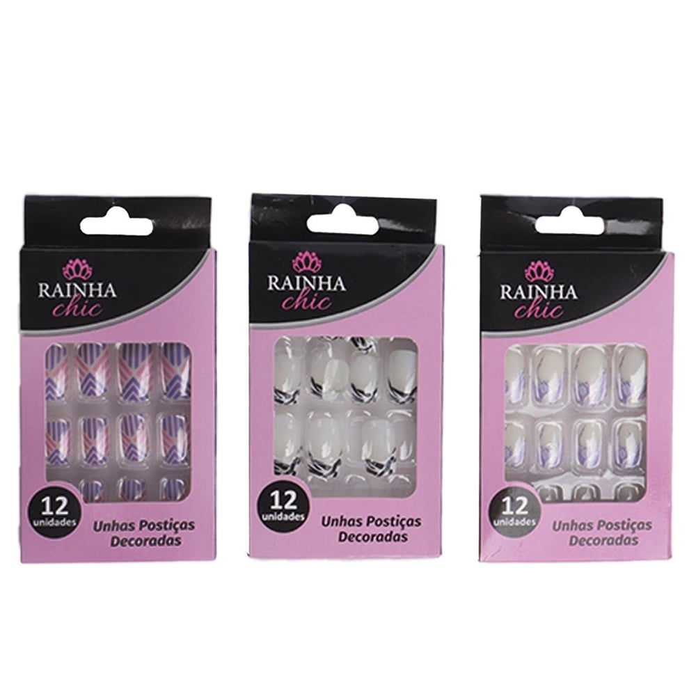 Unhas Postiças 12 Peças Estampas Sortidos