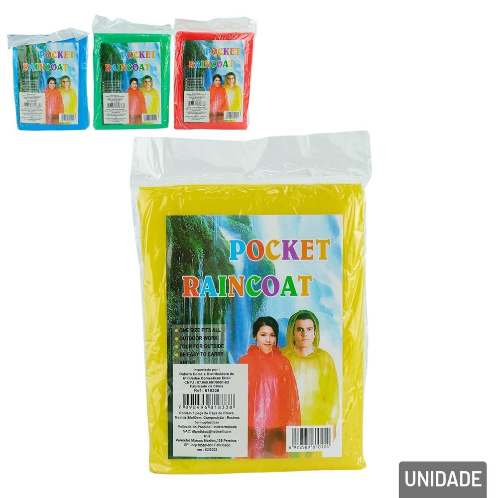 Capa de Chuva Adulto Plástico Color
