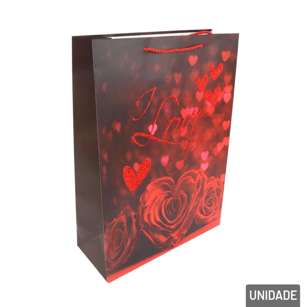 Sacola de Papel 41,5x30cm Rosa Frase Love Sortido