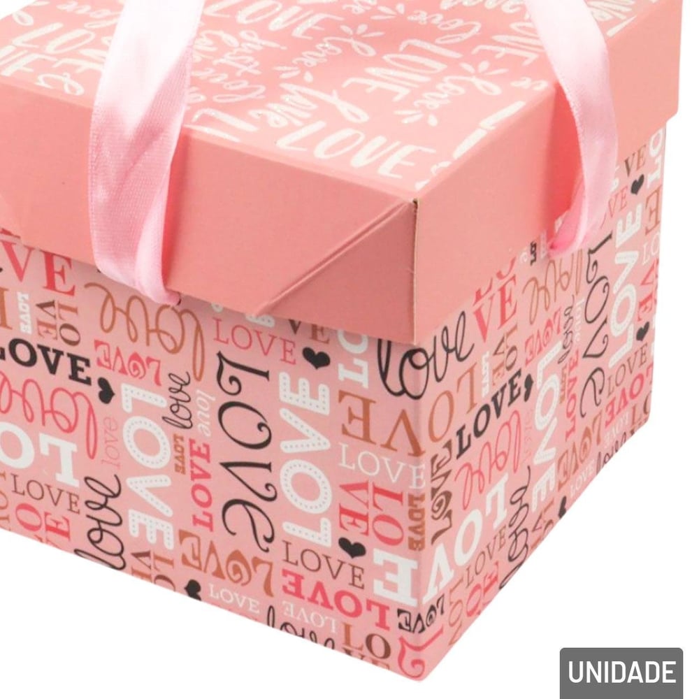Caixa de Presente de Papel 10cm Love Rosa com Laço
