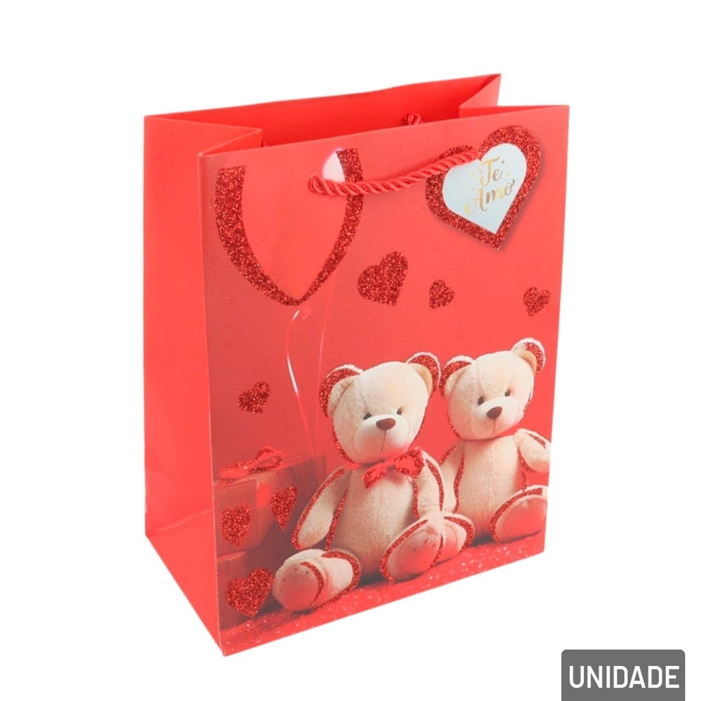 Sacola de Papel 23x18cm Ursos e Corações Sortidos