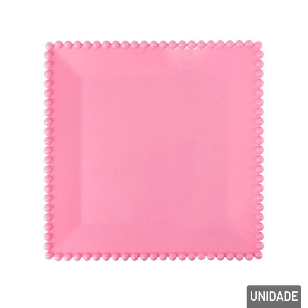 Prato Decorativo Plástico 21cm Quadrado Rosa