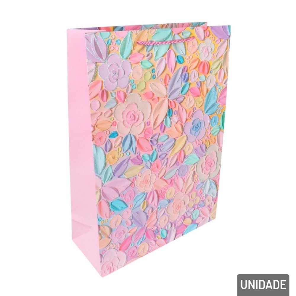 Sacola de Papel 41,5x30cm Flores Glitter Sortidas
