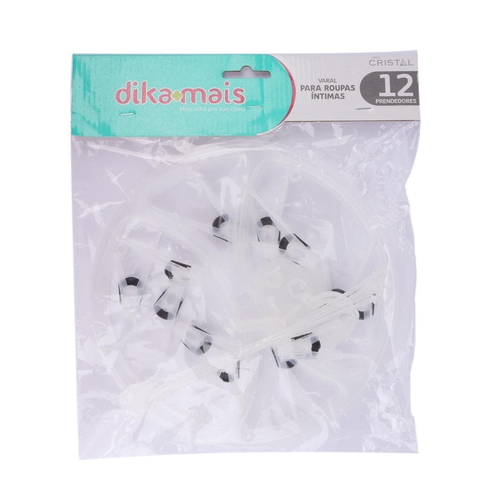 Varal de Plástico 12 Prendedores Redondo Cristal