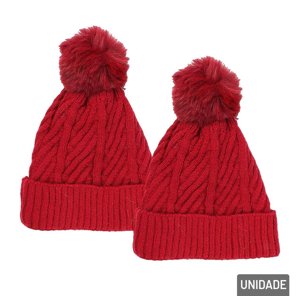 Touca Adulto Poliéster Forro Felpudo Pompom Color