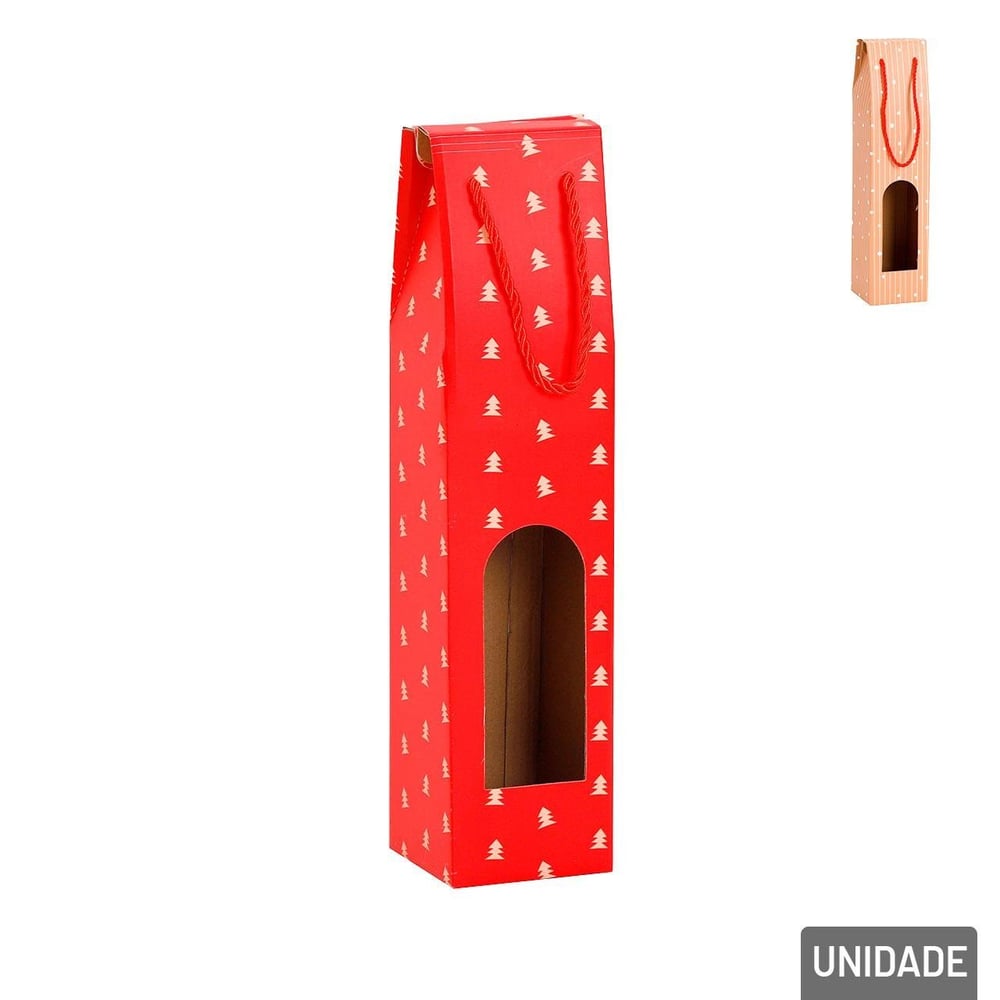 Sacola de Papel 38,5x9cm Para Vinho Figuras Natal