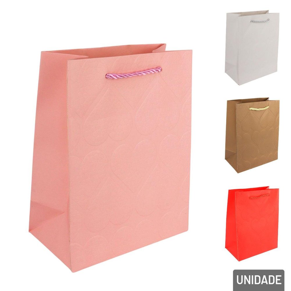 Sacola de Papel 23x12cm Corações Color