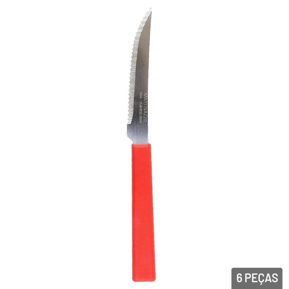 Faca de Mesa Inox 6 Pçs OPA Cabo Plástico Vermelho