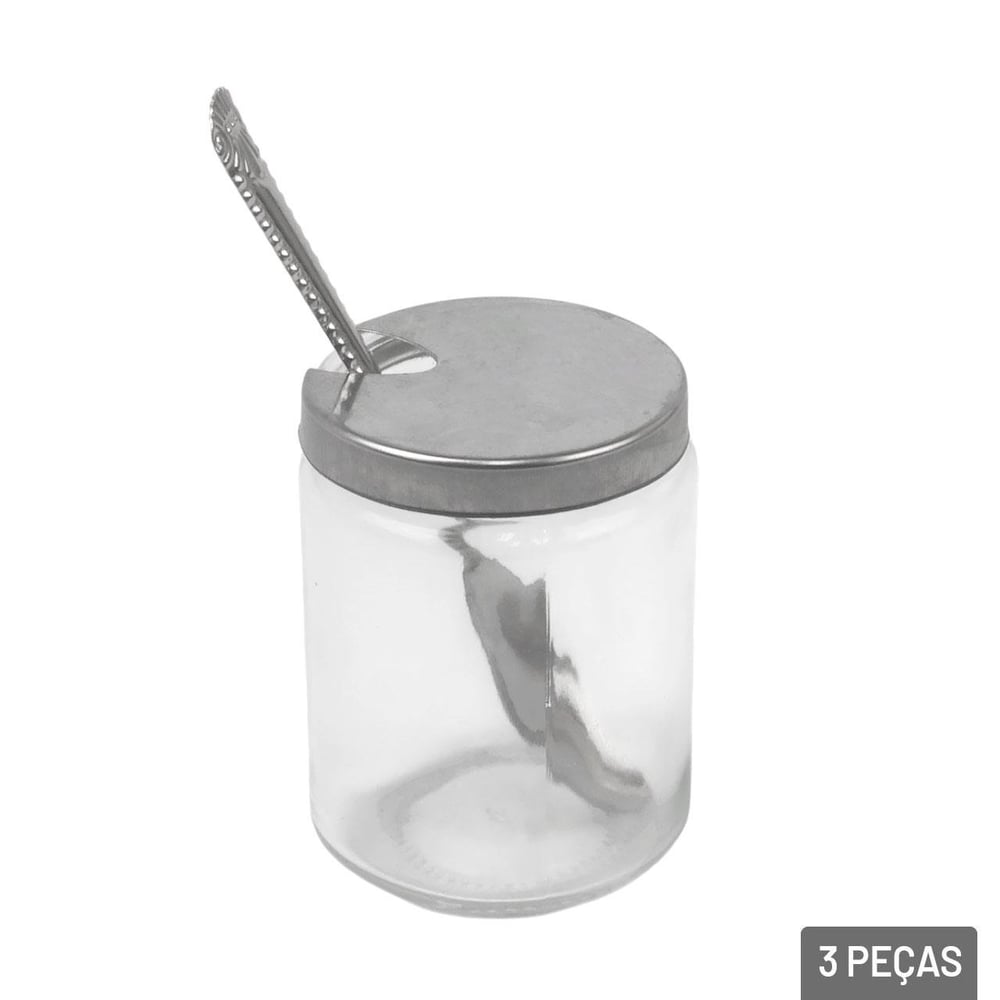 Galheteiro de Vidro 3 Pçs com Suporte Metal
