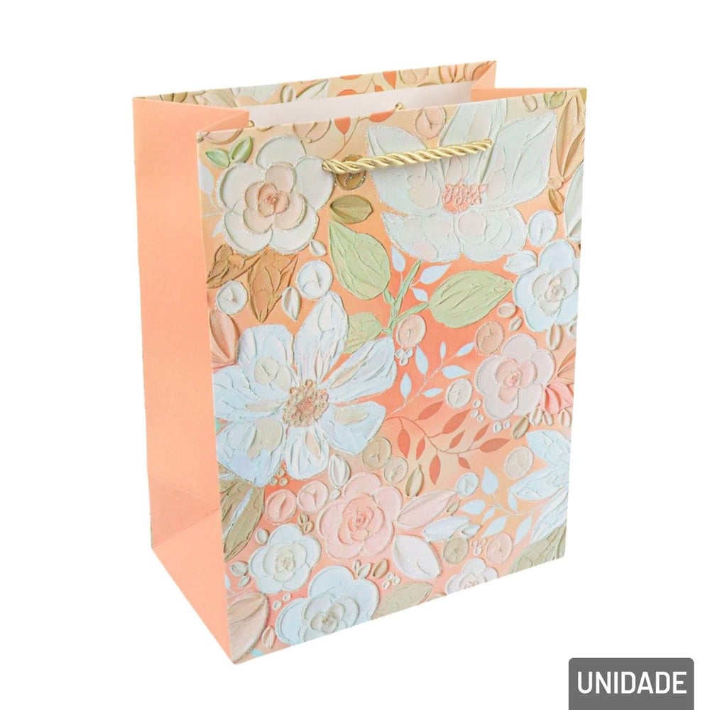 Sacola de Papel 23x18cm Flores Glitter Sortidas