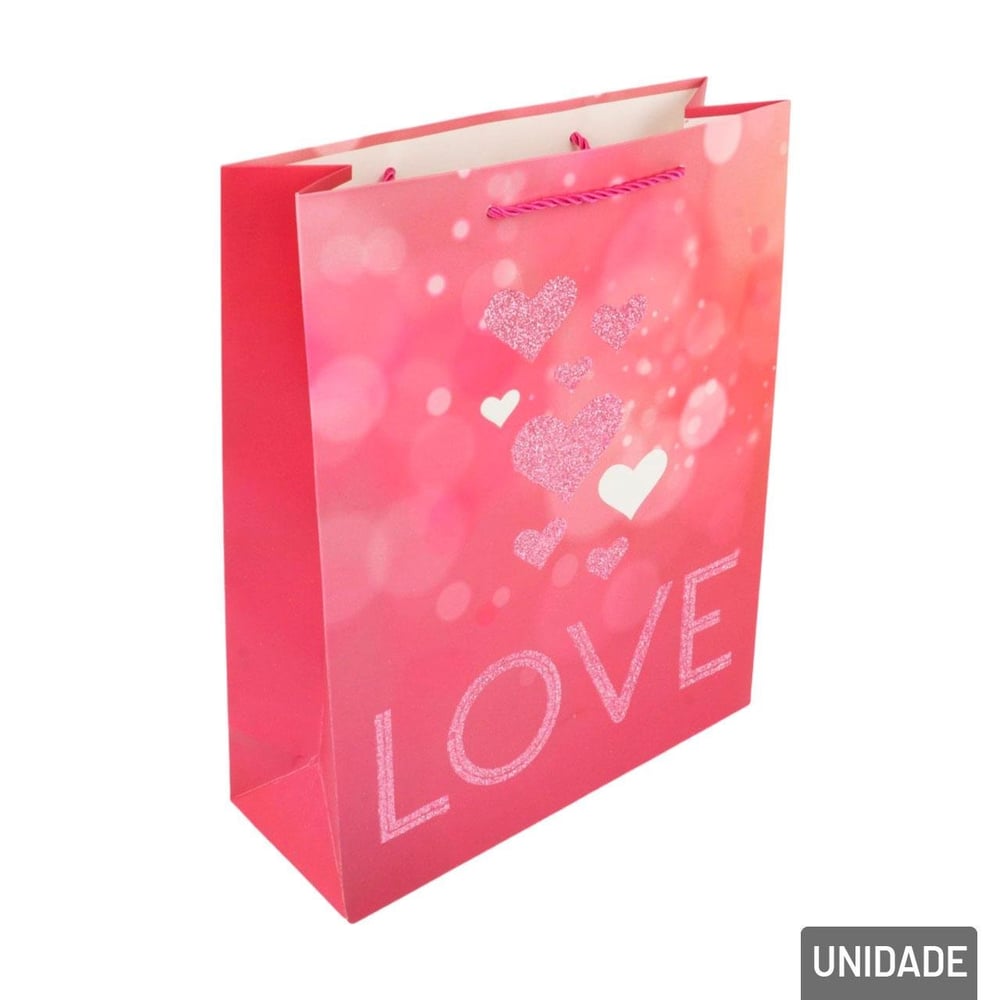 Sacola de Papel 32x26cm Coração Frase Love Sortido