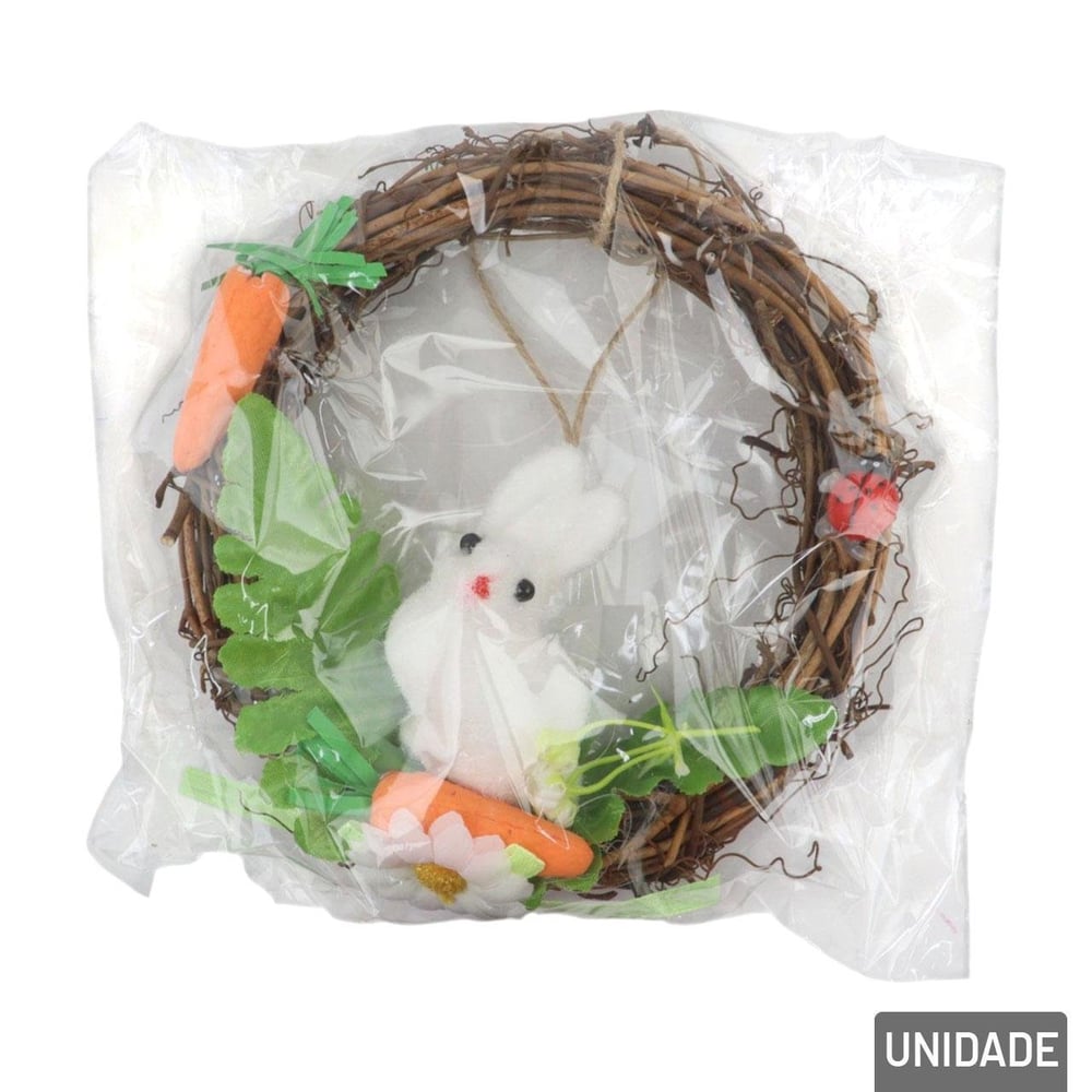Enfeite de Páscoa Guirlanda 15cm Coelho e Cenoura