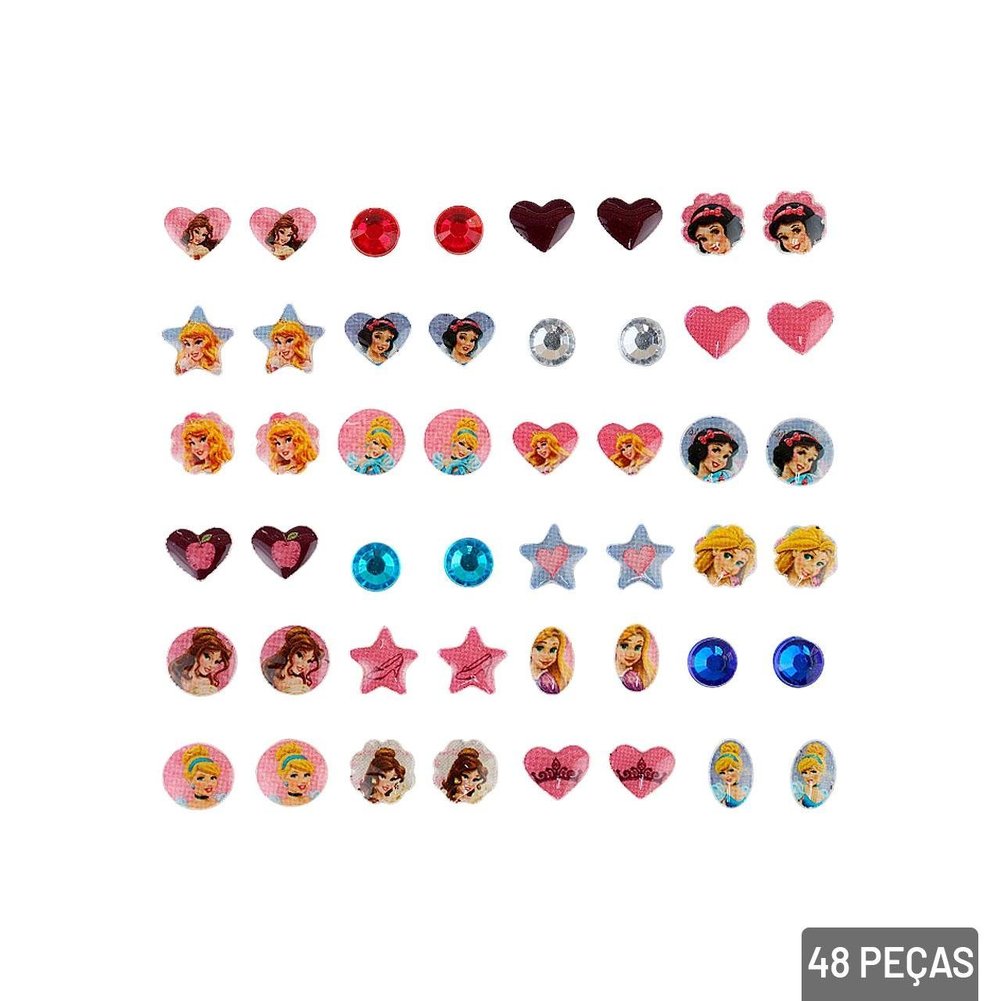 Brinco Adesivo Infantil 48 Pçs Princesas da Disney