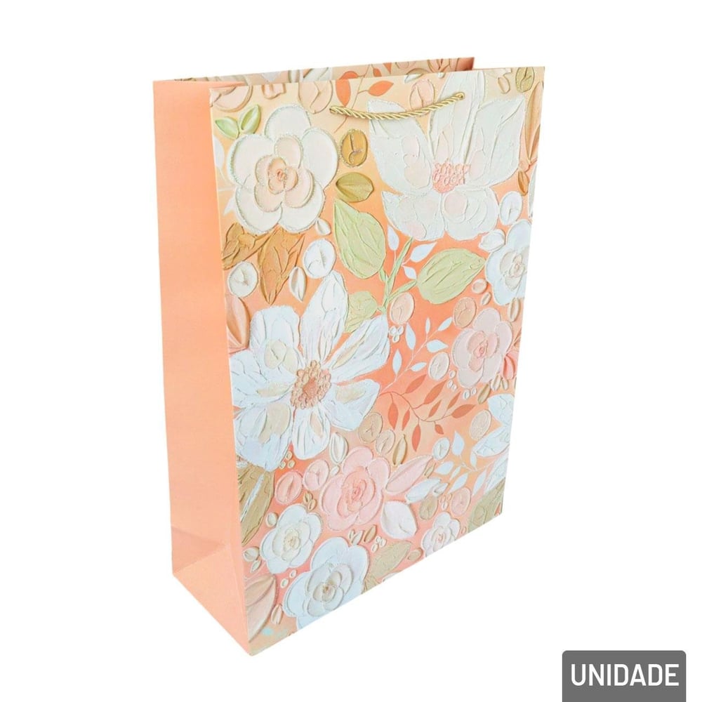 Sacola de Papel 41,5x30cm Flores Glitter Sortidas