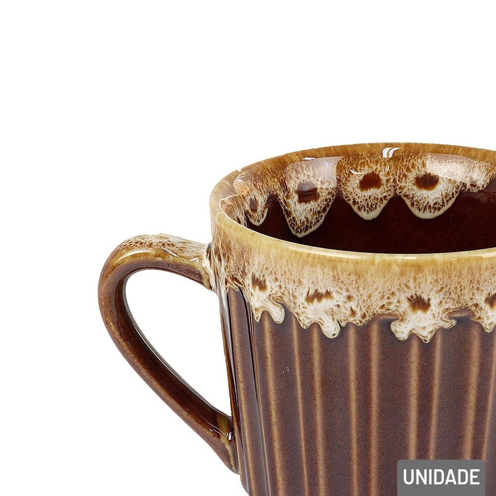Caneca de Porcelana 150ml Marrom Borda Decorada