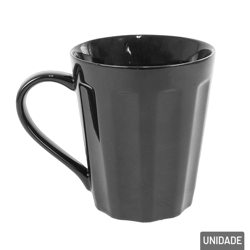 Caneca de Porcelana 250ml Preta Canelada