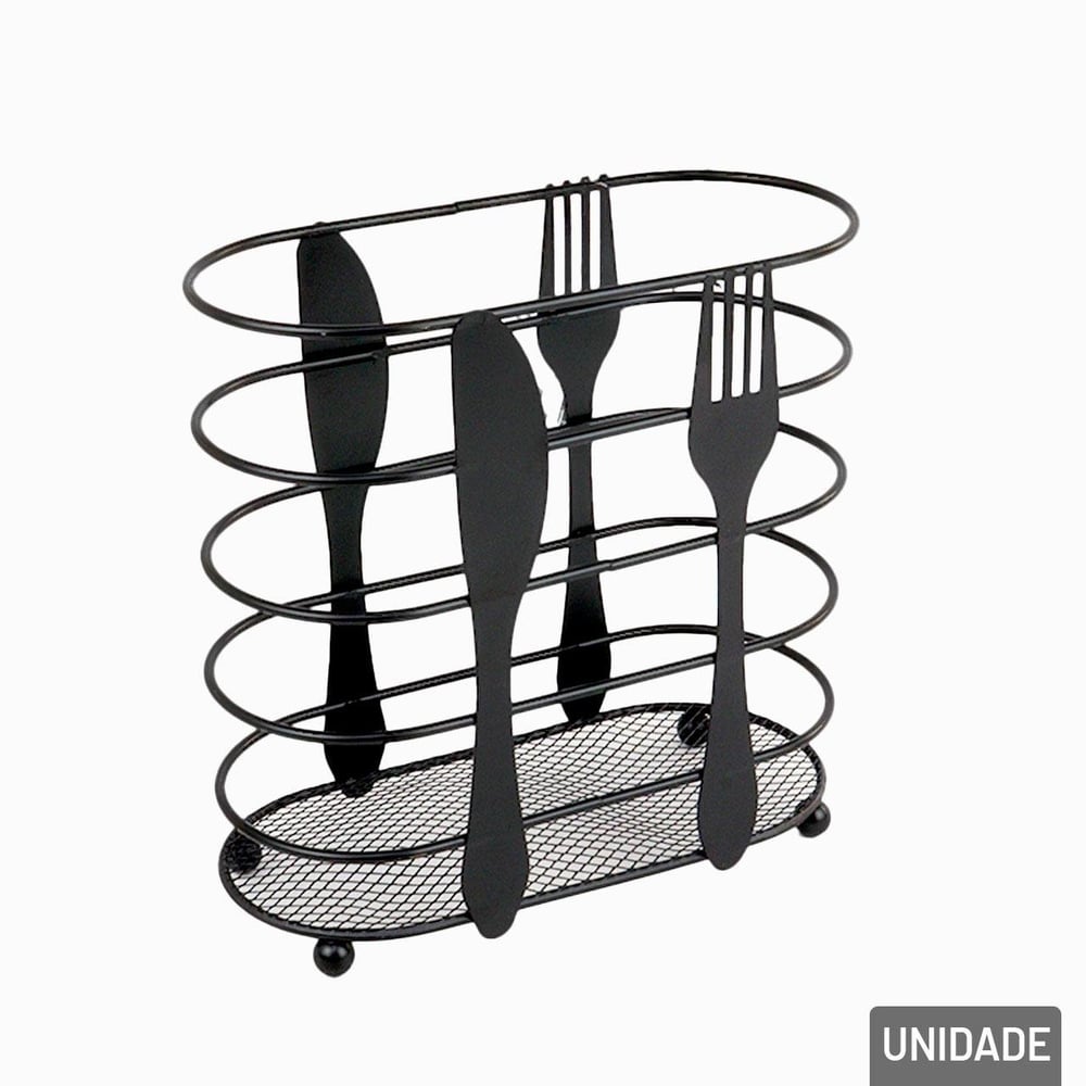 Porta Talher de Metal 16cm Aramado Oval Preto