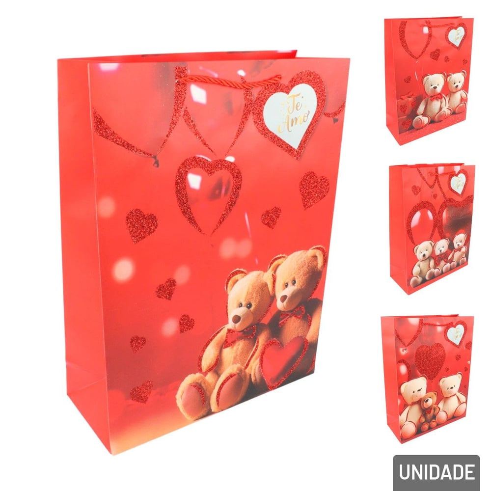Sacola de Papel 40x30cm Ursos e Corações Sortidos