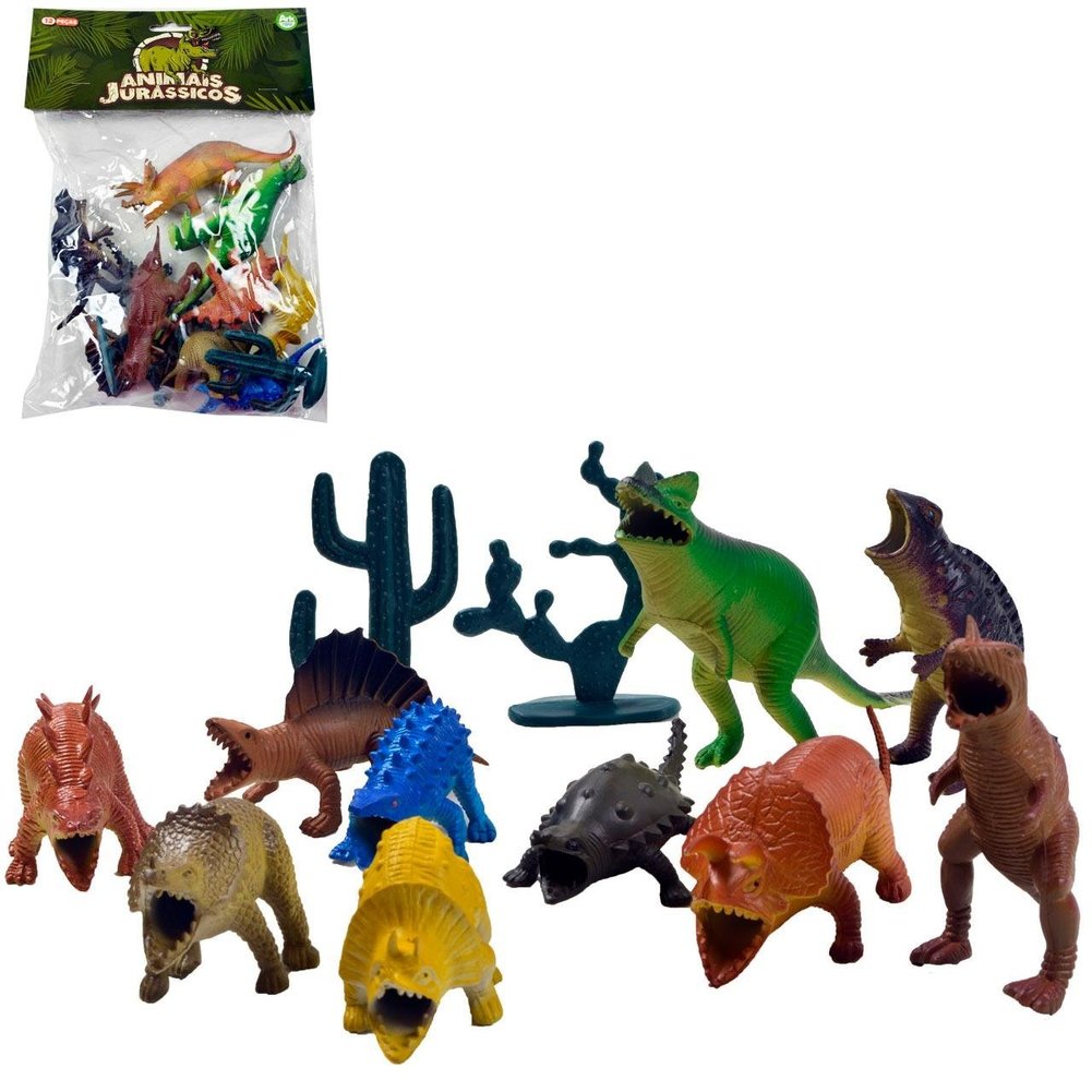 KIT Animais de Plástico 12 Peças Dinossauro