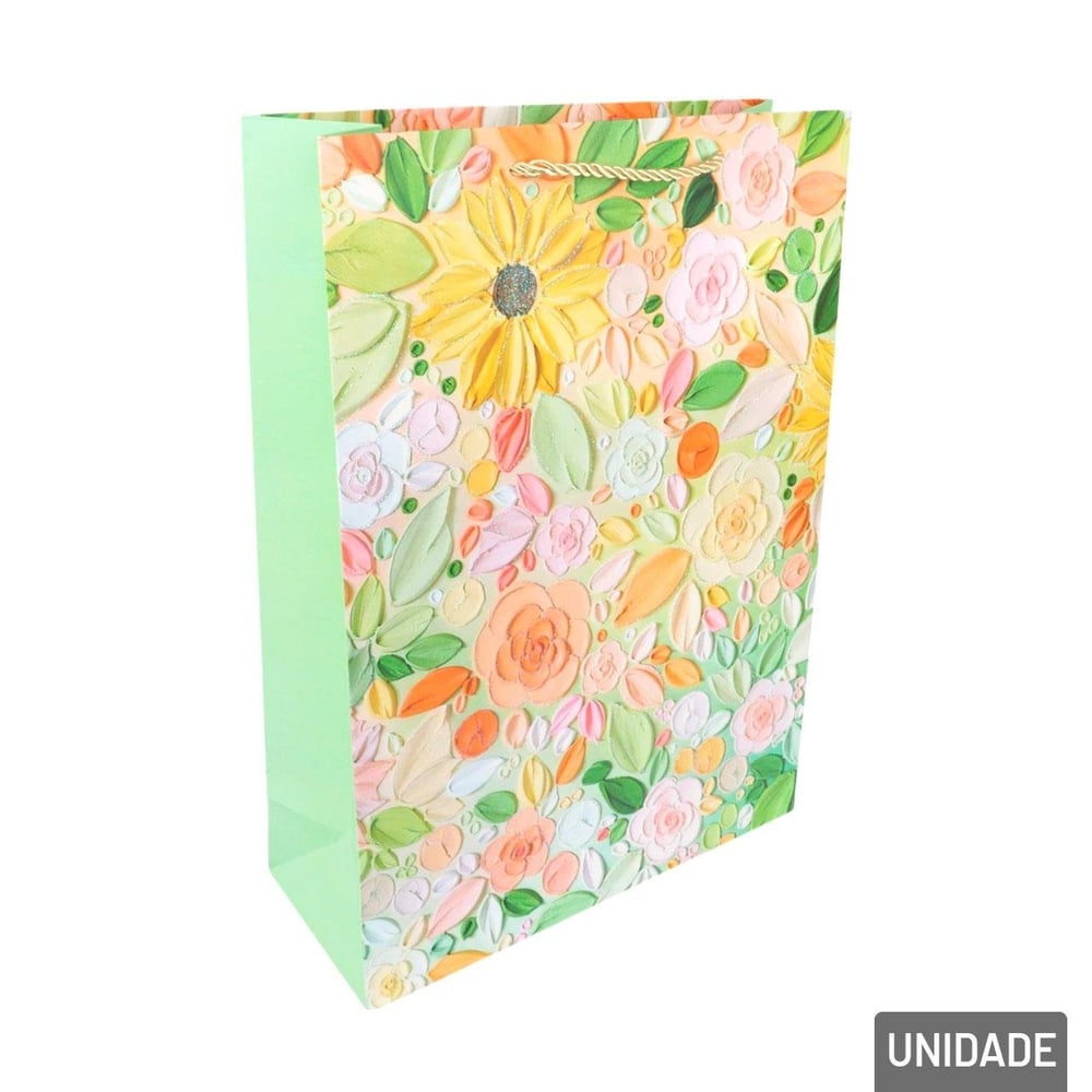 Sacola de Papel 41,5x30cm Flores Glitter Sortidas