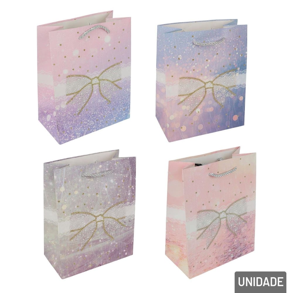 Sacola de Papel 23x18cm Laço com Glitter Color
