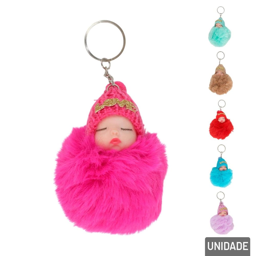 Chaveiro de Pelúcia 10cm Bebe e Pompom Color