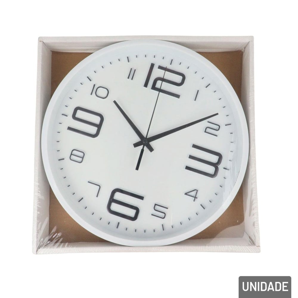 Relógio Analógico de Parede 25cm Redondo Branco