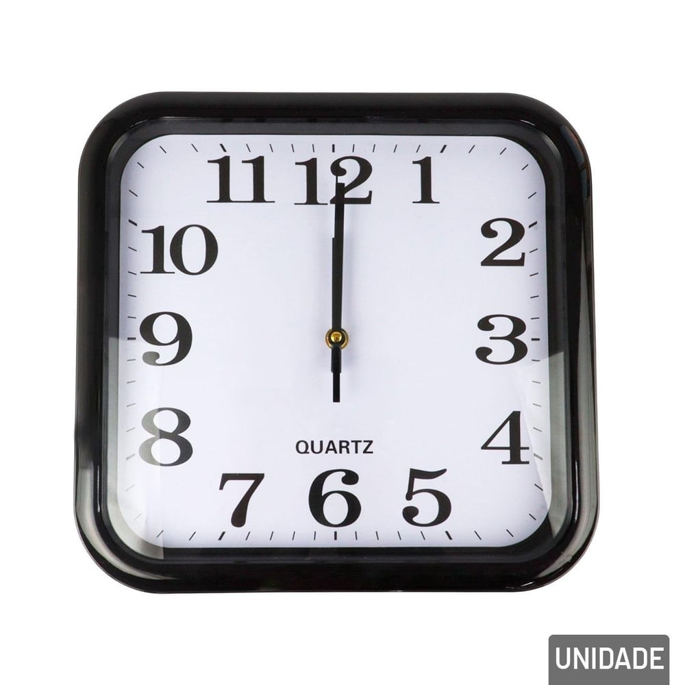 Relógio Analógico de Parede 30cm Quadrado Preto
