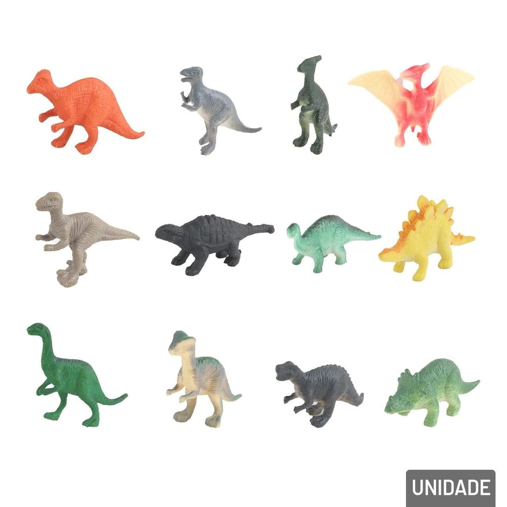 KIT Animais de Plástico 12 Peças Dinossauros