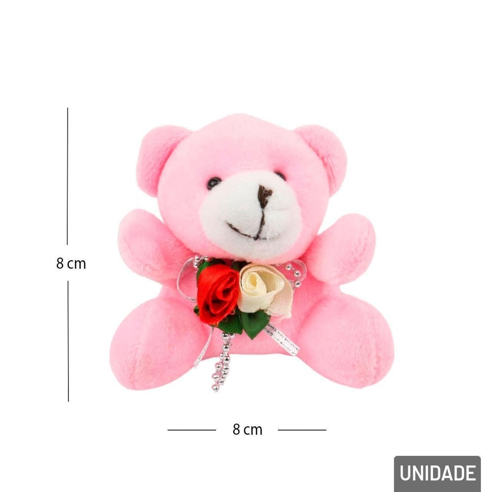 Chaveiro de Pelúcia 9cm Urso com Rosas