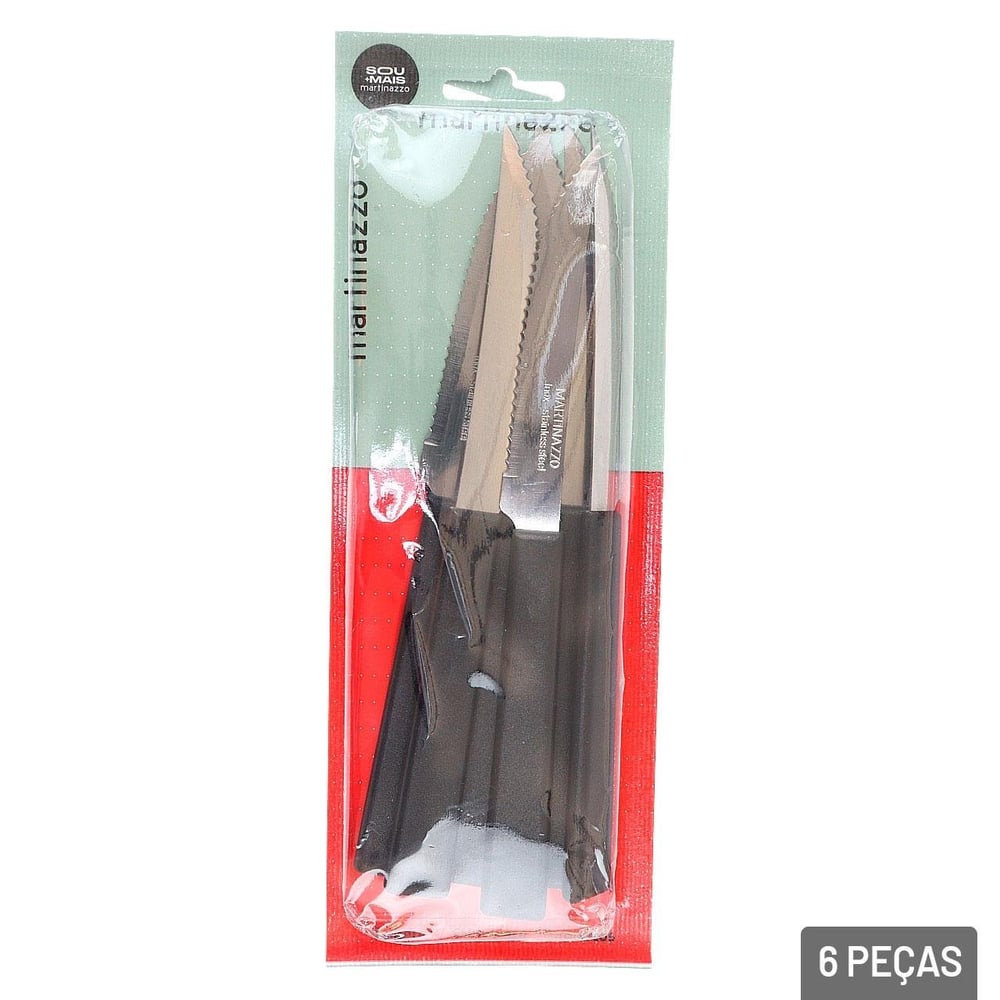 Faca de Mesa Inox 6 Peças OPA Cabo Plástico Preto