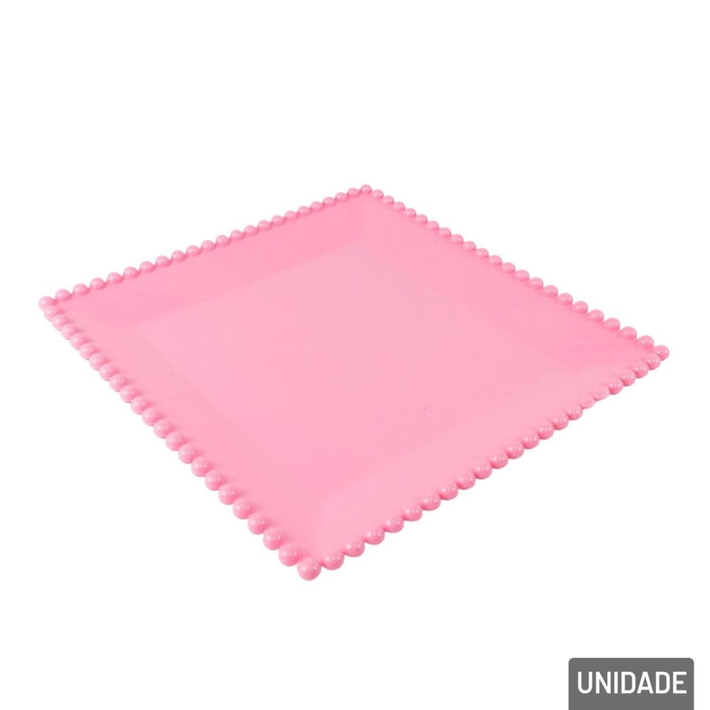 Prato Decorativo Plástico 21cm Quadrado Rosa