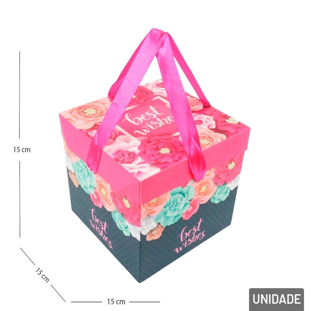 Caixa de Presente de Papel 15cm Rosas com Laço