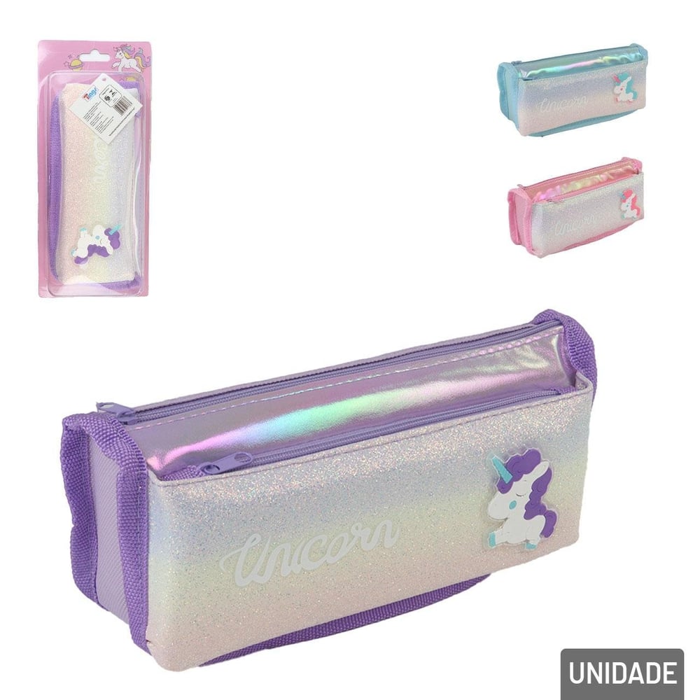 Estojo Escolar Duplo 21cm Unicórnio Brilhoso Color