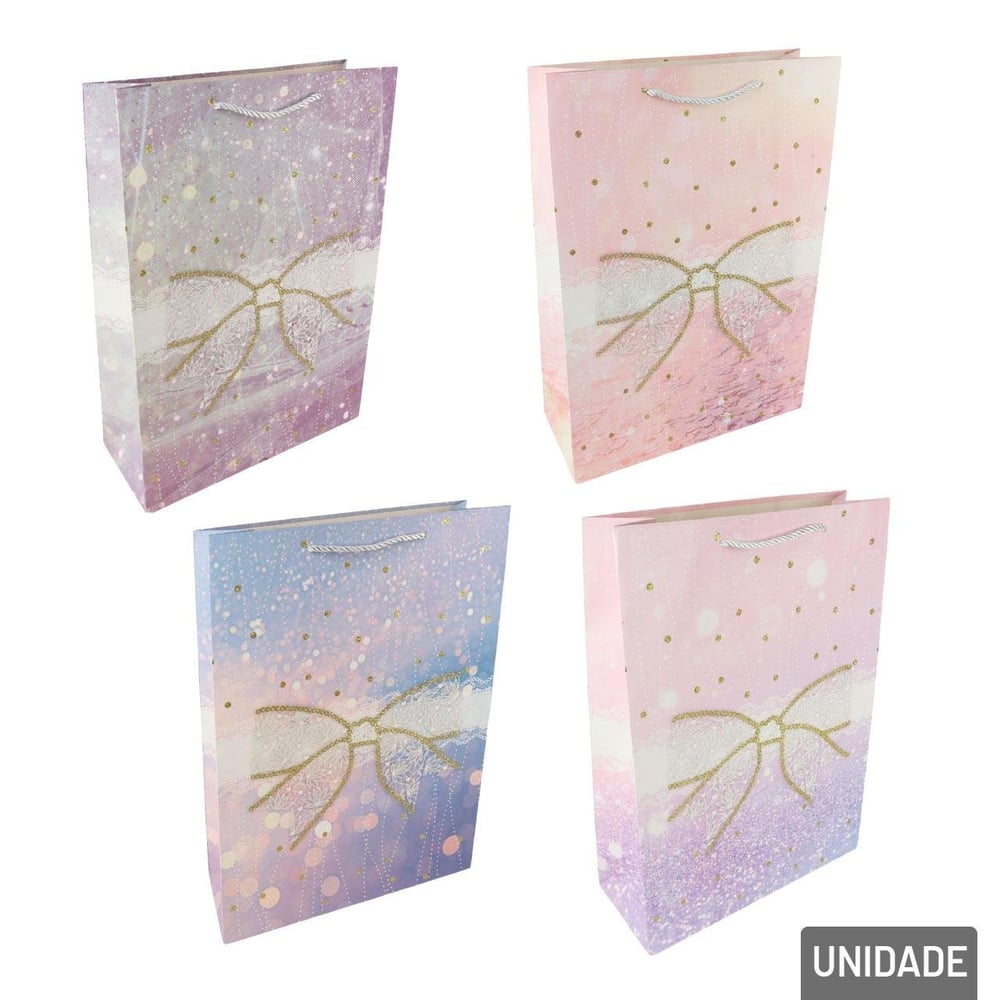 Sacola de Papel 32x26cm Laço com Glitter Color