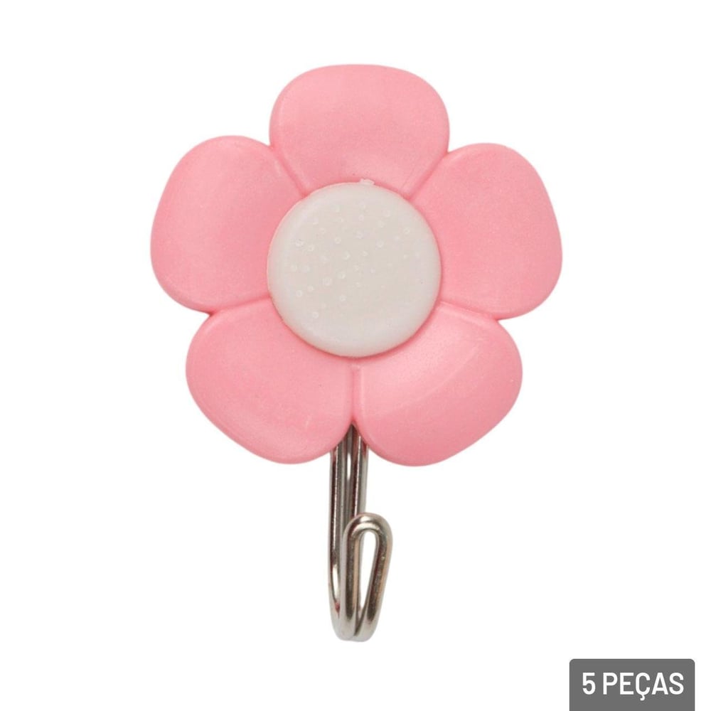 Gancho de Plástico 5 Pçs 5,5cm Adesivo Flores