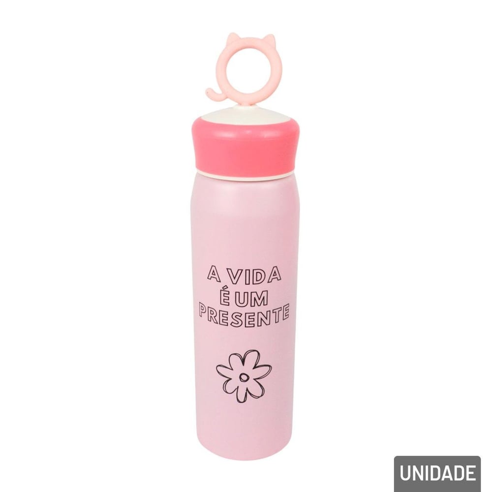 Garrafa de Alumínio 500ml Frases e Alça de Gatinho