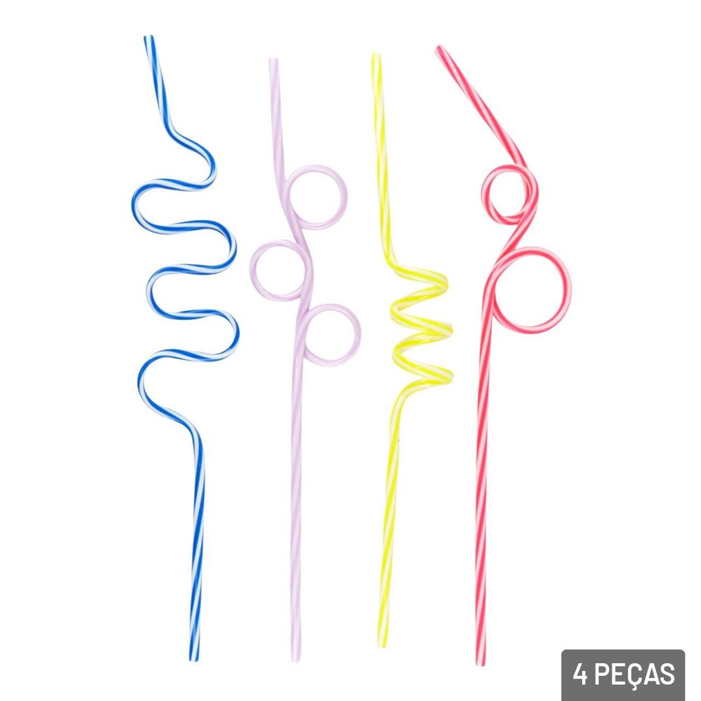 Canudo de Plástico Reutilizável 4 Peças Ondulado