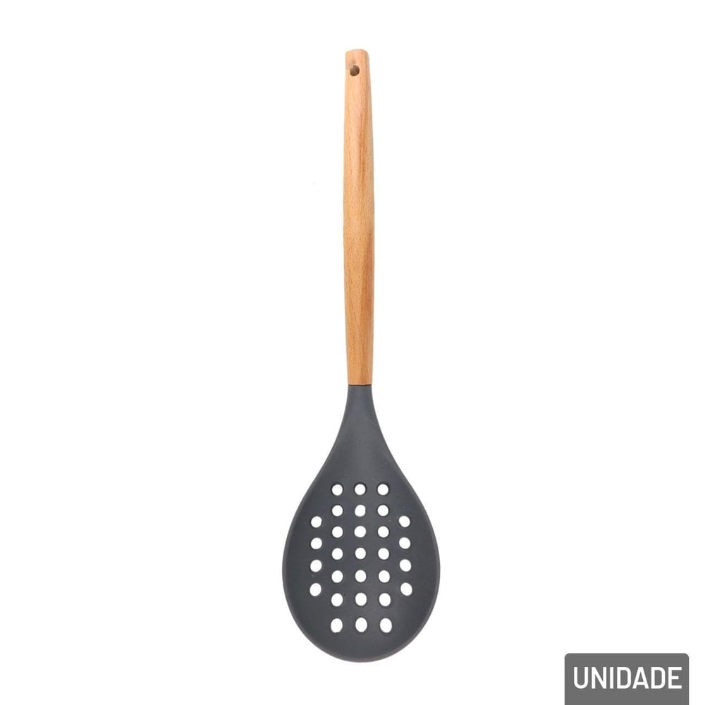 Escumadeira de Silicone 32cm Cabo de Madeira Color