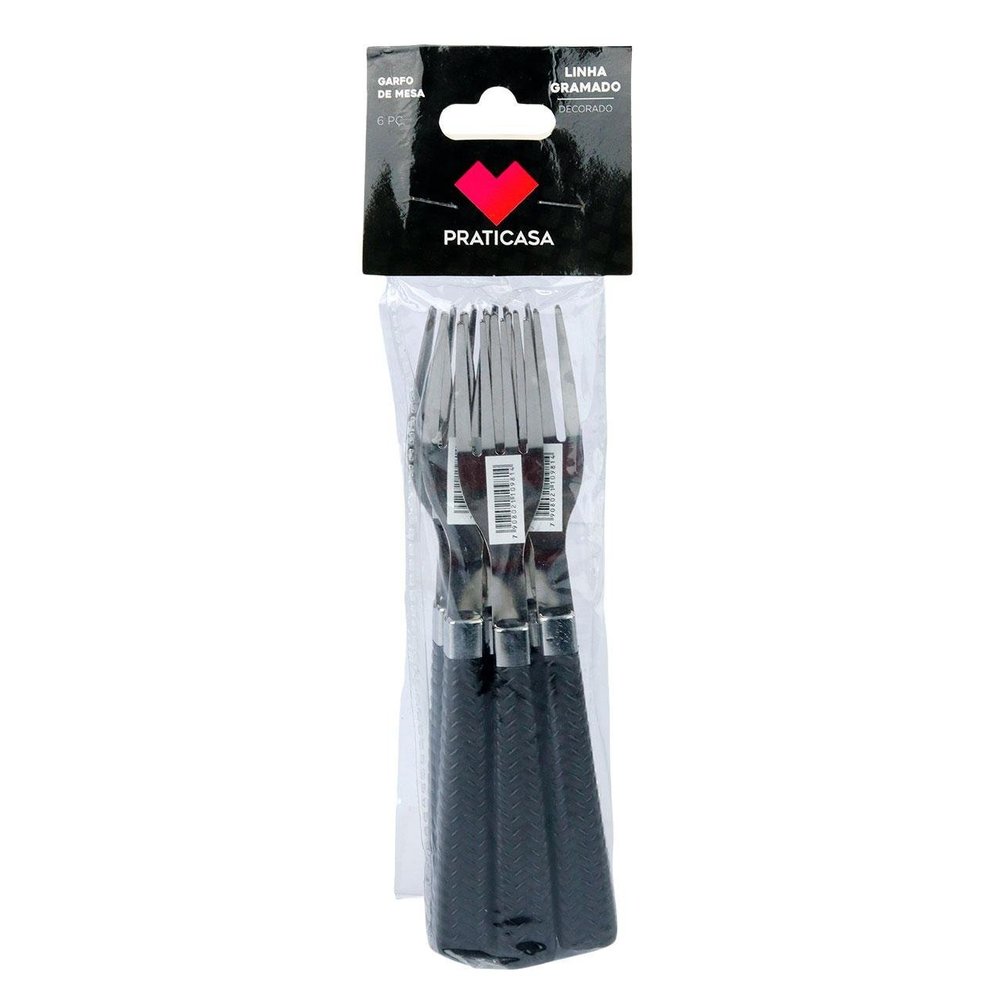 Garfo de Mesa Inox Plástico 06 Pçs Gramado Preto
