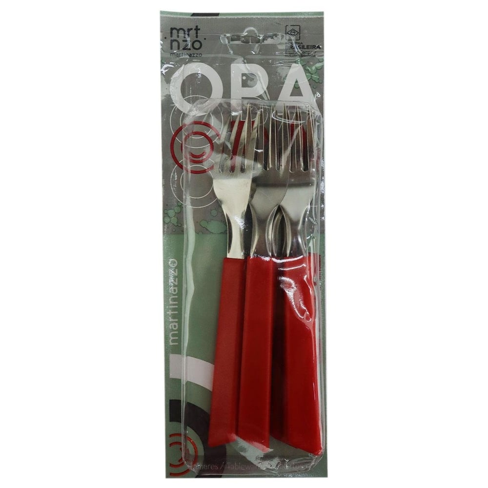 Garfo de Mesa Inox Plástico 06 Pçs OPA Vermelho