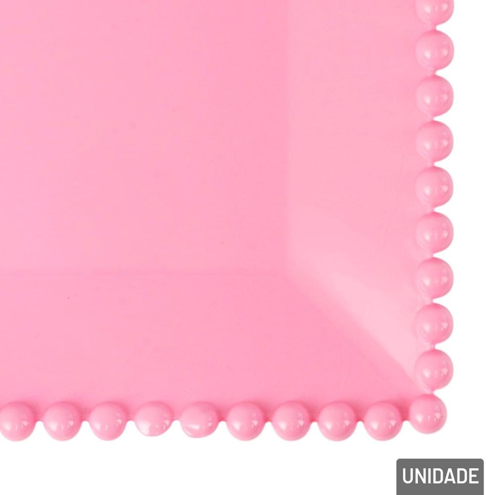 Prato Decorativo Plástico 21cm Quadrado Rosa
