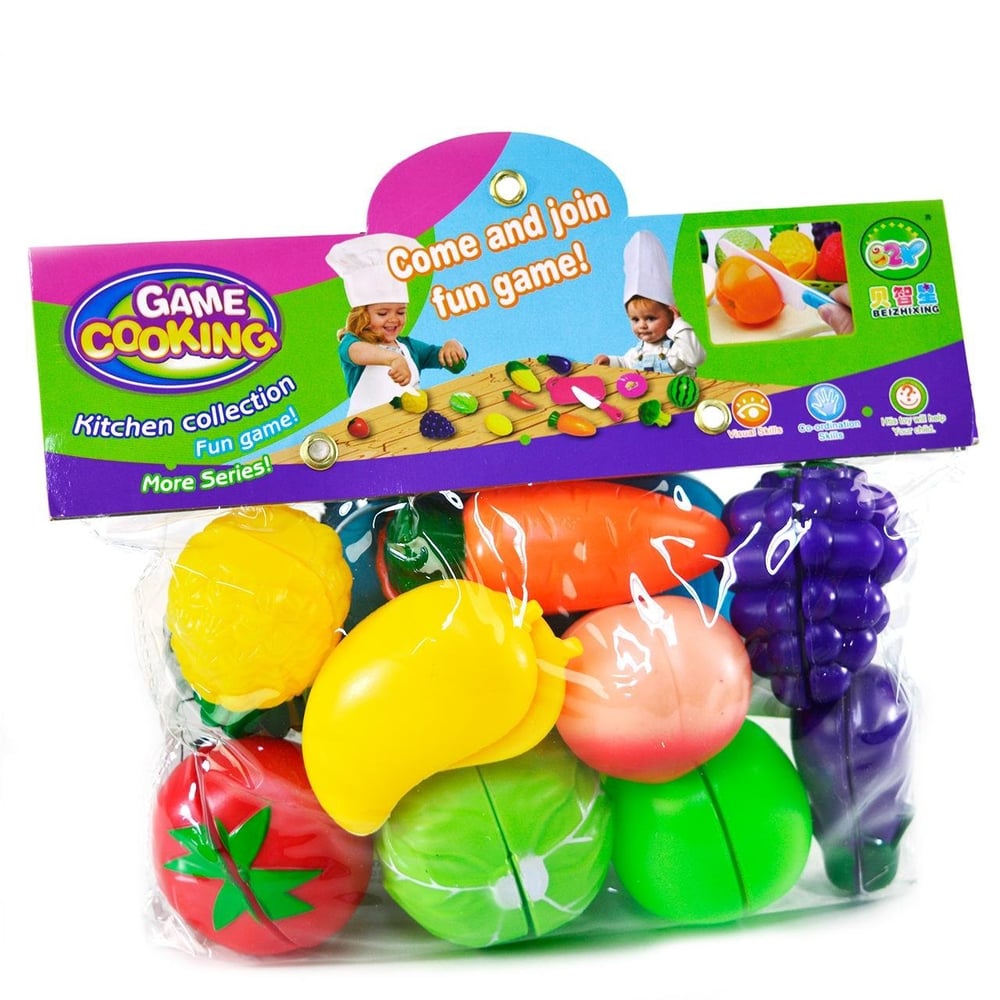 KIT Cozinha de Plástico 12 Peças Frutas Velcro