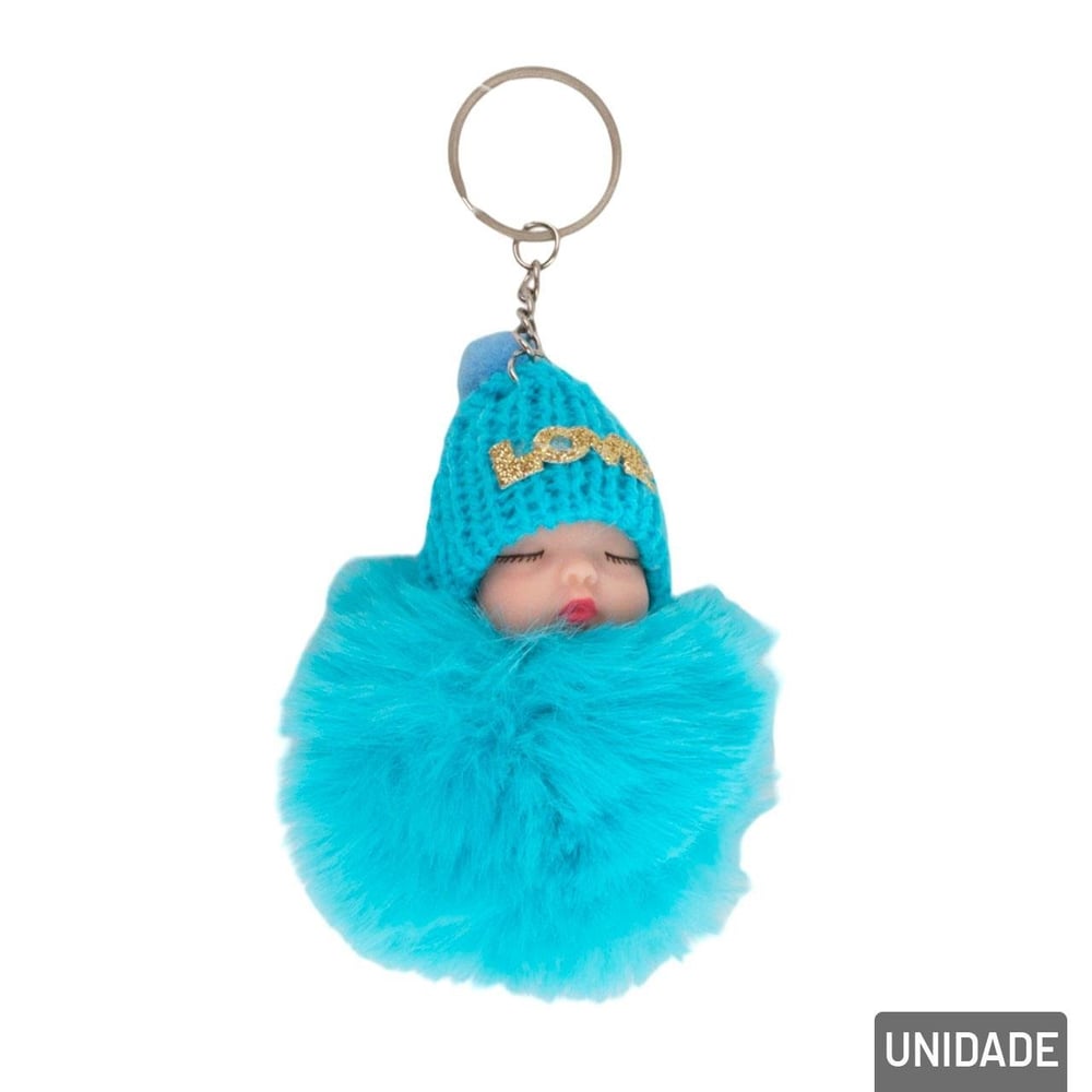 Chaveiro de Pelúcia 10cm Bebe e Pompom Color