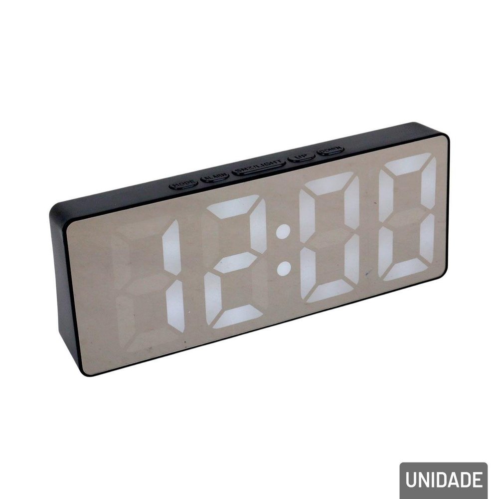 Relógio de Mesa Digital 16cm Visor LED Despertador
